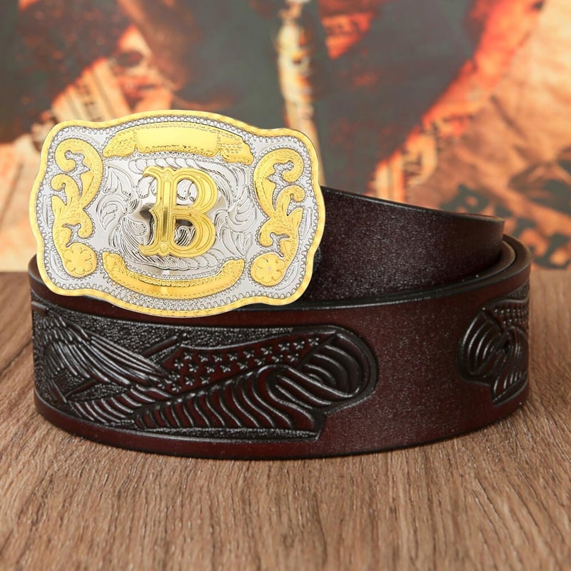 WMG Western Belt Buckle Initial Letters ABCDMRJ to Z Cowboy Belt Buckle, Rodeo Buckles for Men & Women Fits Up to 2 Inch Belts - Image 5